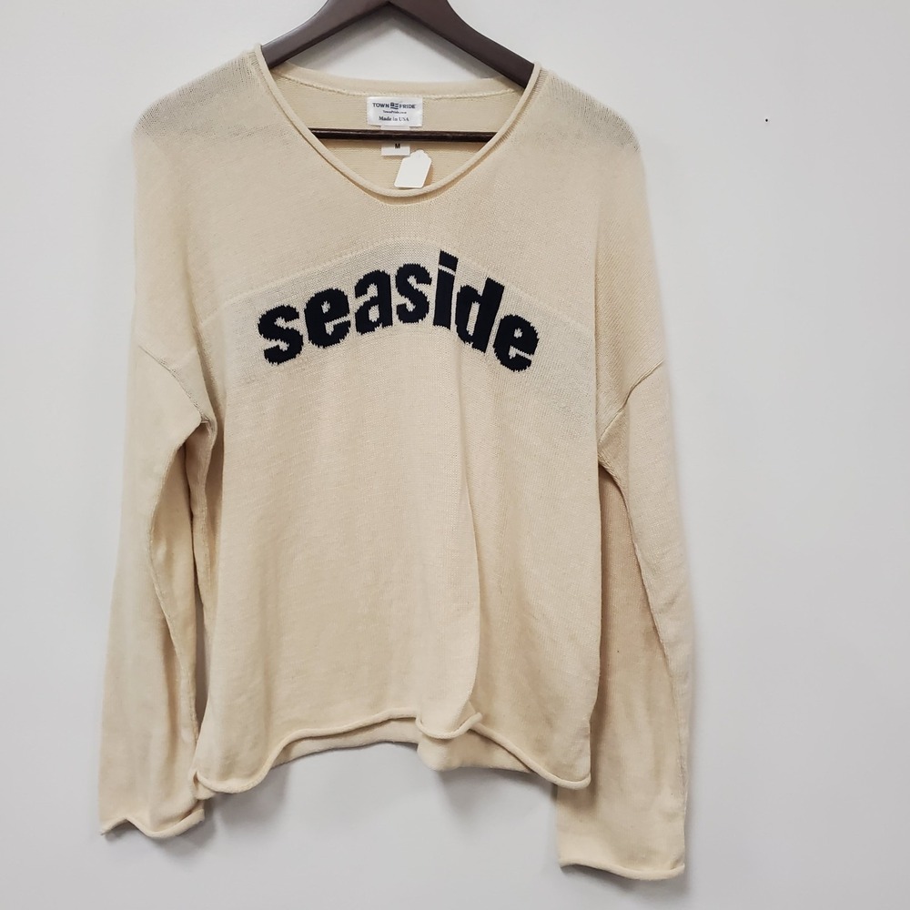 Town Pride Seaside Sweater Size M New England Fisherman USA Cream Oversized